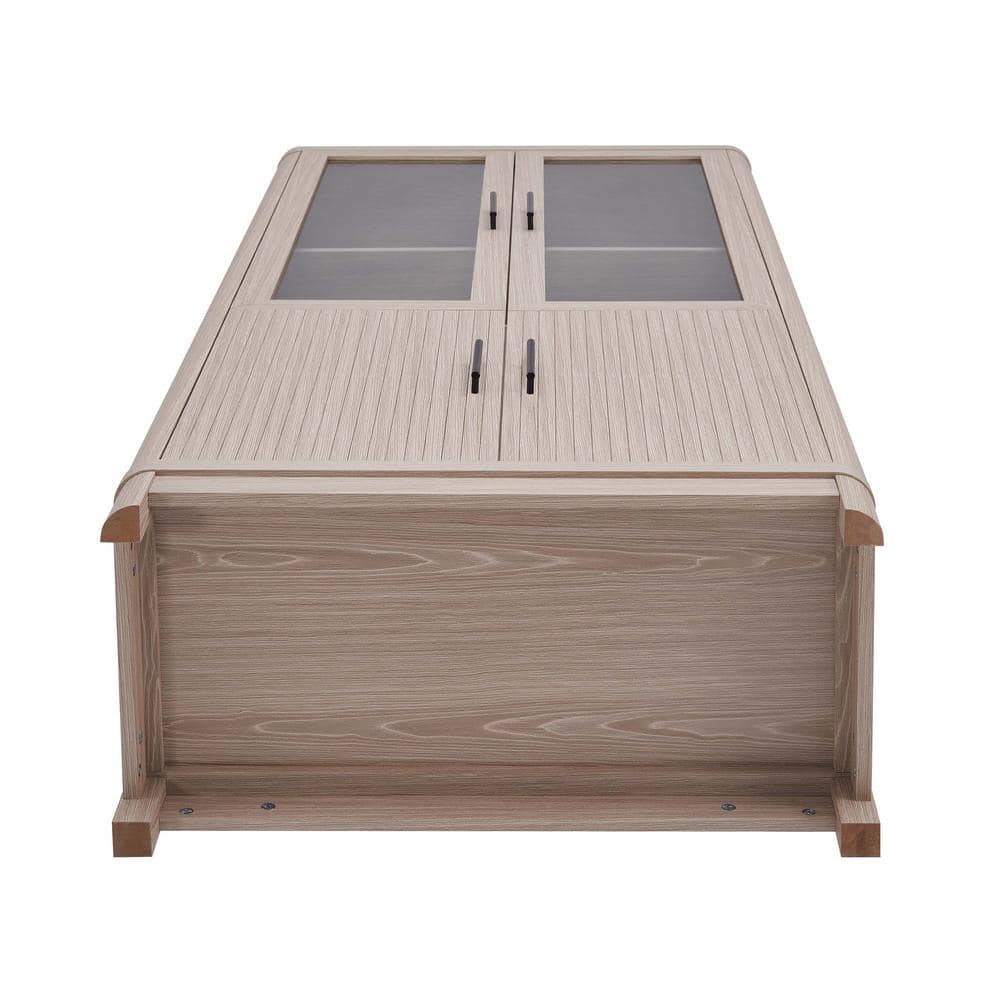 67.6" White Washed Oak Adjustable Bookcase Set with Glass Doors