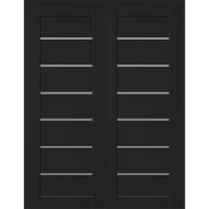 Alba 48 in. x 96 in. Both Active 7-Lite Frosted Glass Black Matte Composite Double Prehung French Interior Door