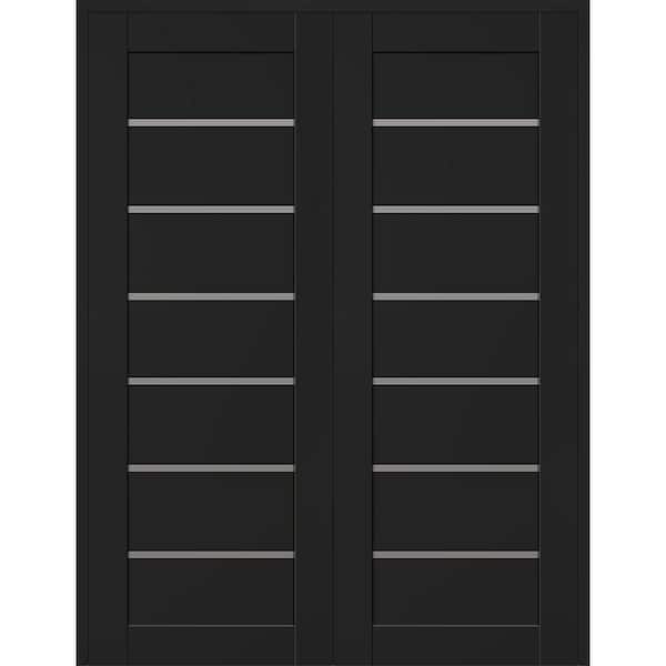 Alba 64 in. x 80 in. Both Active 6-Lite Frosted Glass Black Matte Composite Double Prehung Interior Door