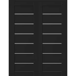 Alba 60 in. x 84 in. Both Active 7-Lite Frosted Glass Black Matte Composite Double Prehung Interior Door