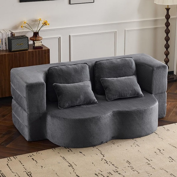 Modern 78.7 in. Dark Gray Chenille Full Size High-Density Foam Convertible Sleeper Sofa