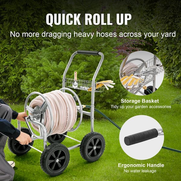 Portable Hose Pipe Reel，Hose Reel Cart with Wheels Hose Caddy with Large  Easy to Grip Crank for Garden, Lawn, and Patio, Slide Hose Guide System  (Size