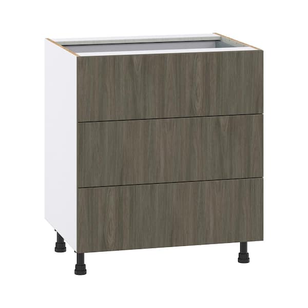 J COLLECTION 18 in. W x 34.5 in. H x 24 in. D Medora Textured Slab Walnut Assembled 2 Waste Bins Pullout and 1-Drawer Kitchen Cabinet