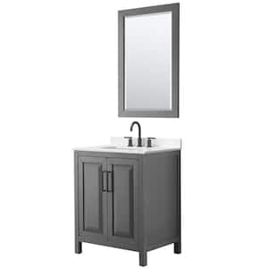 Daria 30 in. W. x 22 in. D x 35.75 in. H Single Bath Vanity in Dark Gray with White Quartz Top and 24 in.  Mirror