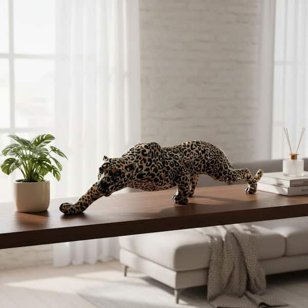 15.3 in. x 5.4 in. Resin Yellow Modern Leopard Cheetah Statue