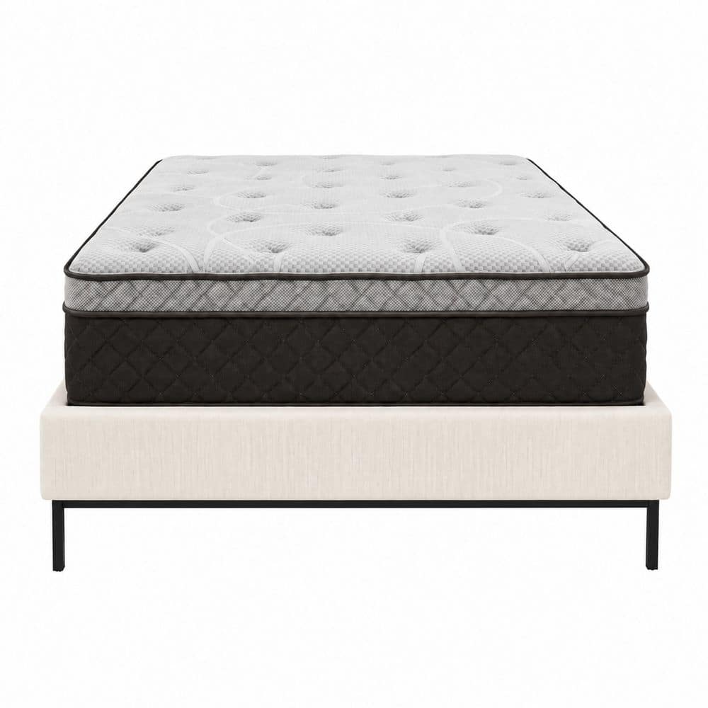 12 in. Full Firm Hybrid Mattress with Pocketed Coils, Tight Top, Foam and Coil Fill, Black/Gray