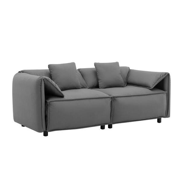 Polibi 77.20 in.W Round Arm Polyester Material Upholstery Rectangle Shape Luxury Modern Style Living Room Sofa in Gray