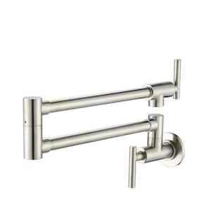 Wall Mount Pot Filler Faucet with 2 Handles in Brushed Nickel