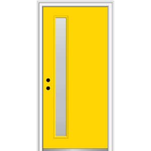 32 in. x 80 in. Viola Right-Hand Inswing 1-Lite Frosted Midcentury Painted Fiberglass Smooth Prehung Front Door