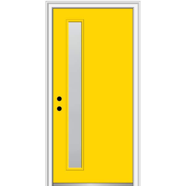 MMI Door 36 in. x 80 in. Viola Right-Hand Inswing 1-Lite Frosted Midcentury Painted Fiberglass Smooth Prehung Front Door