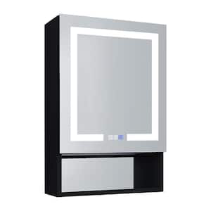 24.012 in. W x 32 in. H Rectangular Lighted LED Fog Free Surface/Recessed Mount Medicine Cabinet with Mirror Left Open