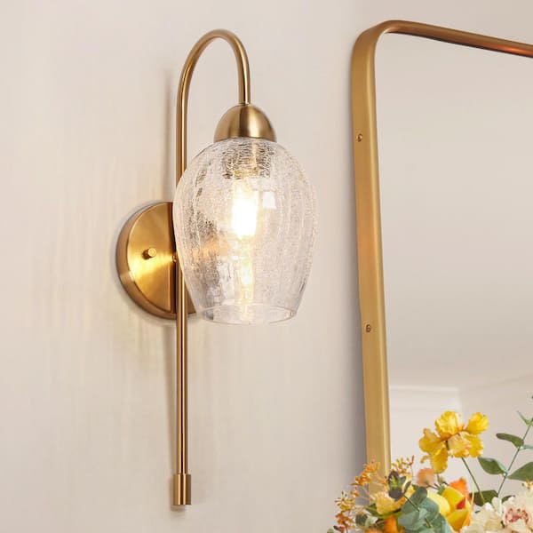 Mirabellisation 5.1 in. 1-Light Plating Brass Wall Sconce Modern/Contemporary Wallchiere with Crackle Glass Shade