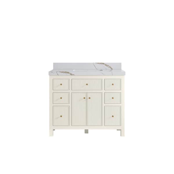 Willow Collections Sonoma 42 in. Single Sink Freestanding Alabaster Bath Vanity with Calacatta Gold Quartz Top Unassembled