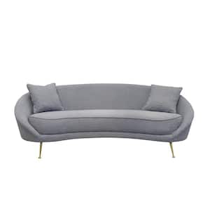 Luna 87 in. Grey Solid Textured Fabric 3-Seater Curved Sofa with 2 Pillows