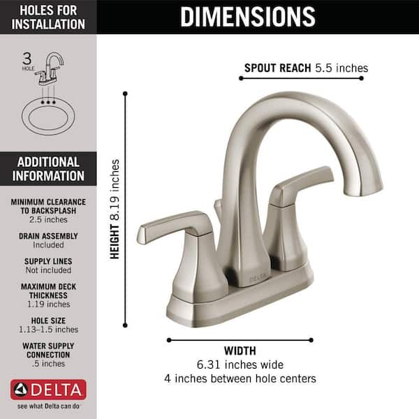 NEW Delta Portwood Two Handle Bathroom Faucet Brushed cheapest Nickel