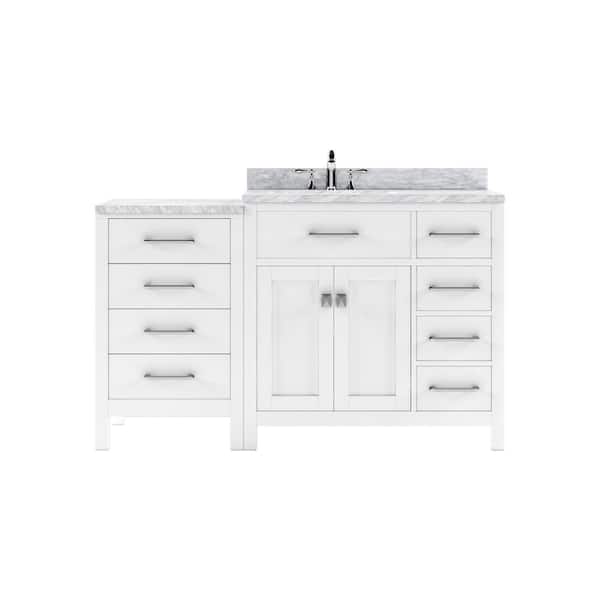 Virtu USA Caroline Parkway 57 in. W x 22 in. D x 34 in. H Single Sink Bath Vanity in White with Marble Top