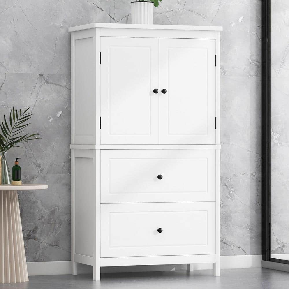 23.6 in. W x 11.8 in. D x 43.3 in. H White Wide MDF Freestanding Linen Cabi