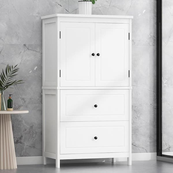 EPOWP 23.6 in. W x 11.8 in. D x 43.3 in. H White Wide MDF Freestanding Linen Cabinet with Adjustable Shelves in White
