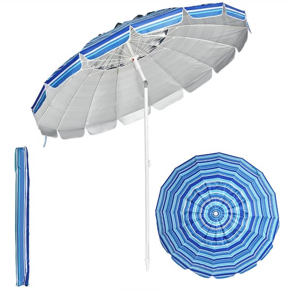 Costway 8 ft. Metal Market Tilt Patio Bench Umbrella in Navy with Sand Anchor Carry Bag