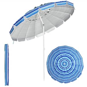 8 ft. Metal Market Tilt Patio Bench Umbrella in Navy with Sand Anchor Carry Bag