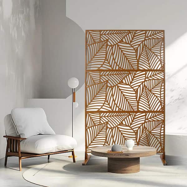 Brown Metal Freestanding Decorative Privacy Screen Outside Lawn