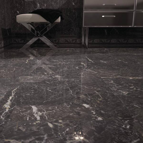Merola Tile Donna Nero 17 3 4 In X, Black Ceramic Floor Tile
