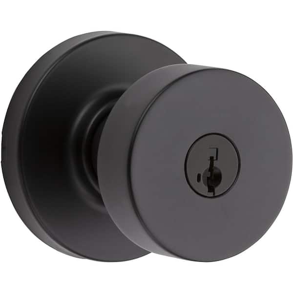 Kwikset Pismo Round Matte Black Exterior Entry Door Knob Featuring SmartKey Security with Microban Antimicrobial Technology