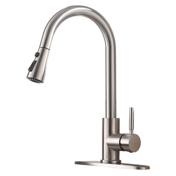 Brushed Nickel 14 in. H Pull Down Sprayer Kitchen Faucet with Advanced Spray Kitchen Sink Faucet 1 or 3-Hole
