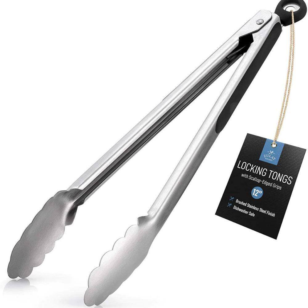 12-Inch Stainless Steel Scallop Head Kitchen Tongs
