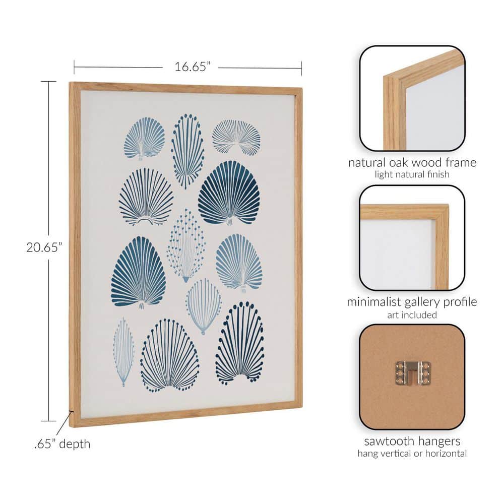Natural Oak Framed Abstract Coastal Blue Coral Print, 16x20