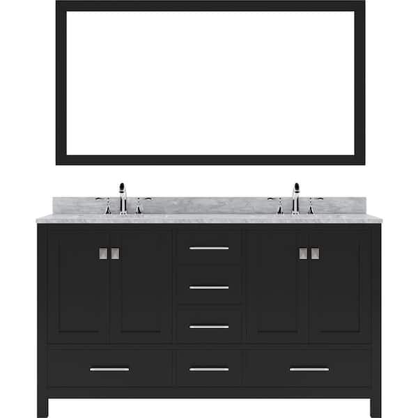 Virtu USA Caroline Avenue 60 in. W x 22 in. D x 34 in. H Double Sink Bath Vanity in Espresso with Marble Top and Mirror