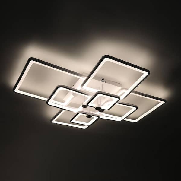 41.34 in. White Modern Flush Mount LED Ceiling Light with Remote and Acrylic Lampshade