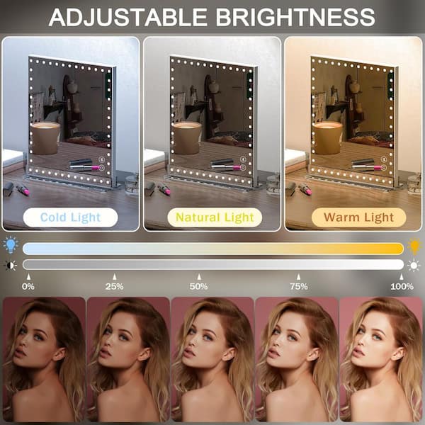 12 in. W x 14 in. H Tabletop Rectangular Framed Bluetooth Speaker LED Music Makeup Mirror with 3-Color Lights, White