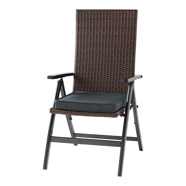 Greendale Home Fashions Wicker Outdoor PE Foldable Reclining Chair with Carbon Seat Cushion