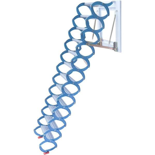 KIWDZFU 12 Steps Alloy Pull Down Attic Ladder Stair, Wall-Mounted Folding Stairs, for Garage Basement, Retractable w/ Handrails