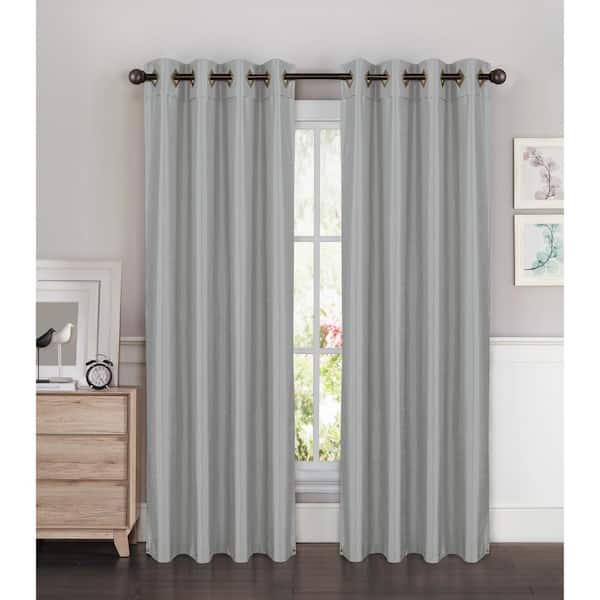 Window Elements Semi-Opaque Kim Faux Silk Extra Wide 96 in. L Grommet Curtain Panel Pair, Silver (Set of 2)