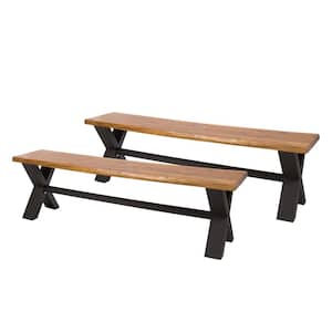 Maizyl 2-Person Acacia Wood and Rustic Metal Outdoor Dining Bench (2-Pack)