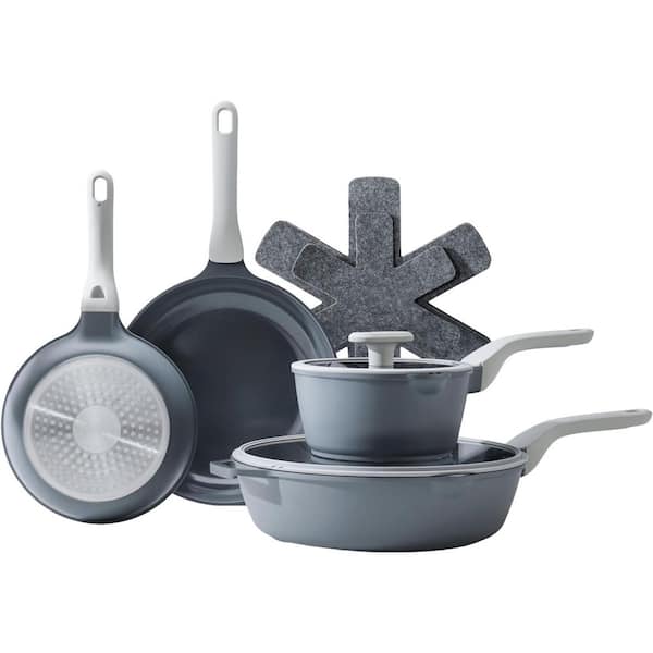 9-Piece Gray Ceramic Nonstick Cookware Set PTFE PFOA PFAS Free Induction Compatible Healthy Pots and Pans