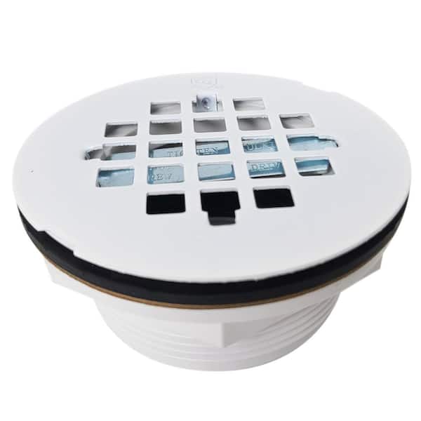 Westbrass 2 in. No-Caulk PVC Compression Shower Drain with 4-1/4 in. Round Grid Cover, Powder Coat White