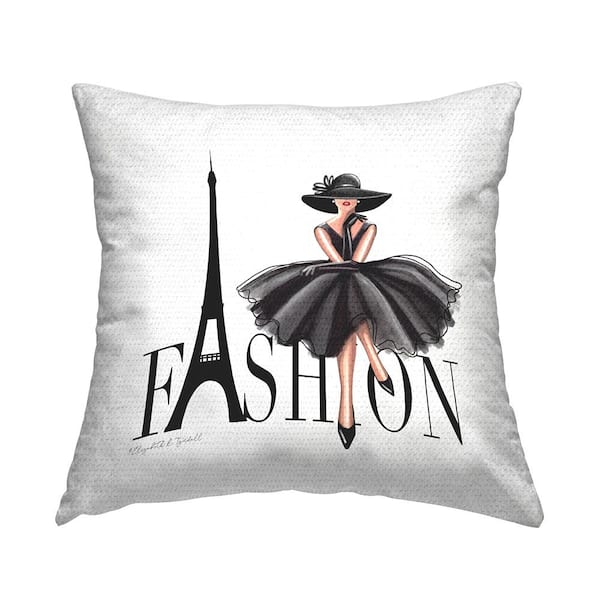 Stupell Industries Parisian Fashion Illustration High End Design Black Dress Black Square Outdoor Throw Pillow