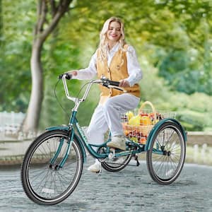 Adult Trike 7-Speed, 24 in. Tricycle for Adult 3-Wheeled Cruiser Bike With Rear Basket