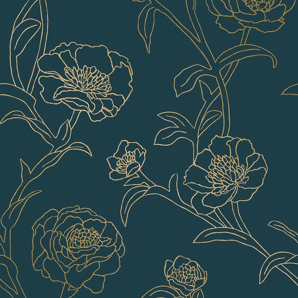 Tempaper Peonies Peacock Blue & Gold Peel and Stick Wallpaper (Covers 28  Sq. Ft.) PE10633 - The Home Depot