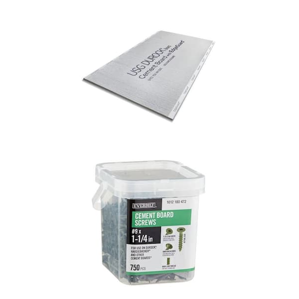 1/2 in. x 3 ft. x 5 ft. Cement Board with EdgeGuard and #9 x 1-1/4 in. Cement Board Screw (750-Pack) Combo