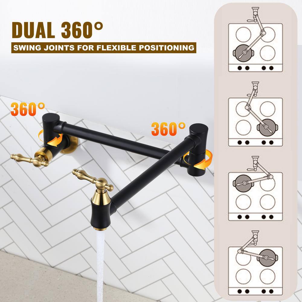 Black and Gold Brass Wall Mounted Pot Filler Faucet