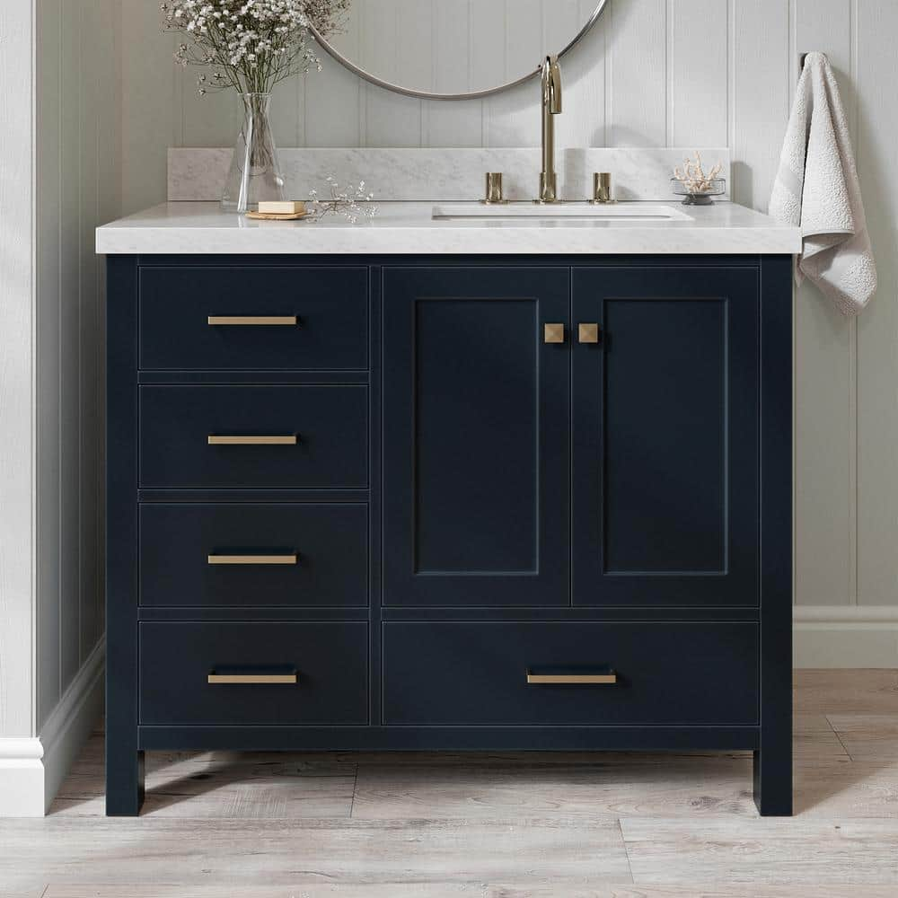 Cambridge 43 in. W x 22 in. D x 36 in. H Vanity in Midnight Blue with Carrara White Marble Top -  ARIEL, A043SRCWRVOMNB