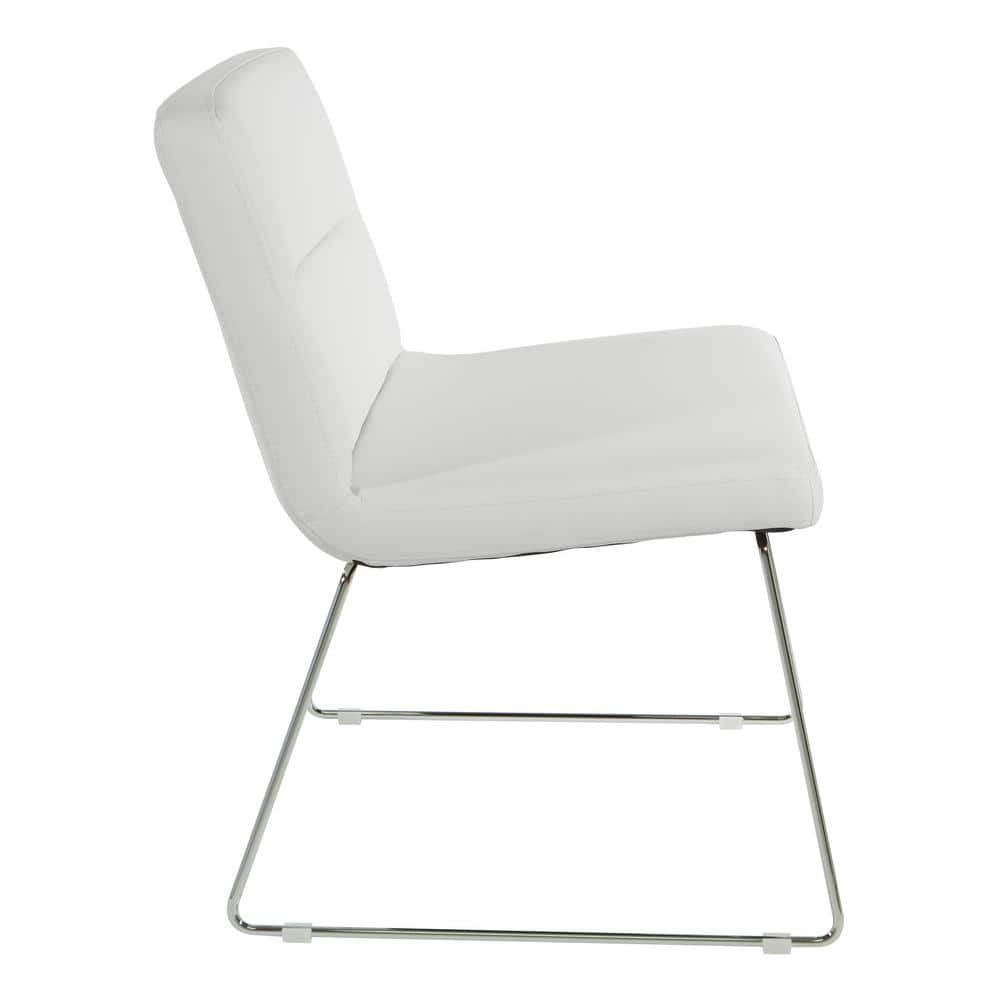 Modern Thompson White Faux Leather Armless Chair with Chrome Base