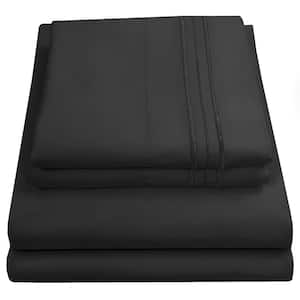 1800 Series 4-Piece Black Solid Color Microfiber RV Short Queen Sheet Set