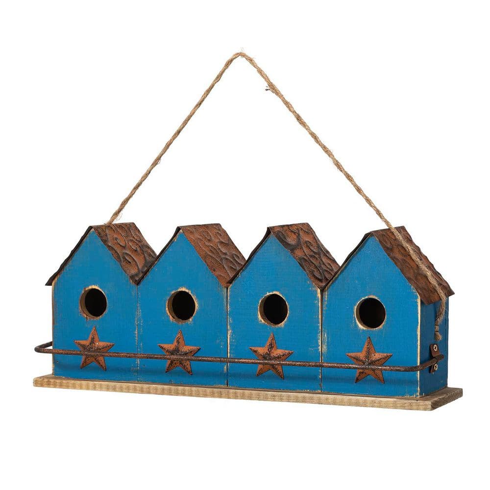 Retro Distressed Solid Wood Birdhouse with Perch Hanging Outdoor Garden Decor 17 in. Blue price history on PriceWatchPro