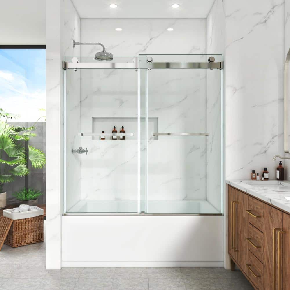 Bathtub Shower Door, 56–60.5 in. W x 60 in. H, Double Sliding Doors 3/8 in. Clear Tempered Glass, Chrome. price history on PriceWatchPro