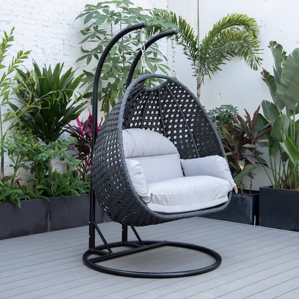 Leisuremod Mendoza 53 in. 2 Person Charcoal Wicker Patio Swing